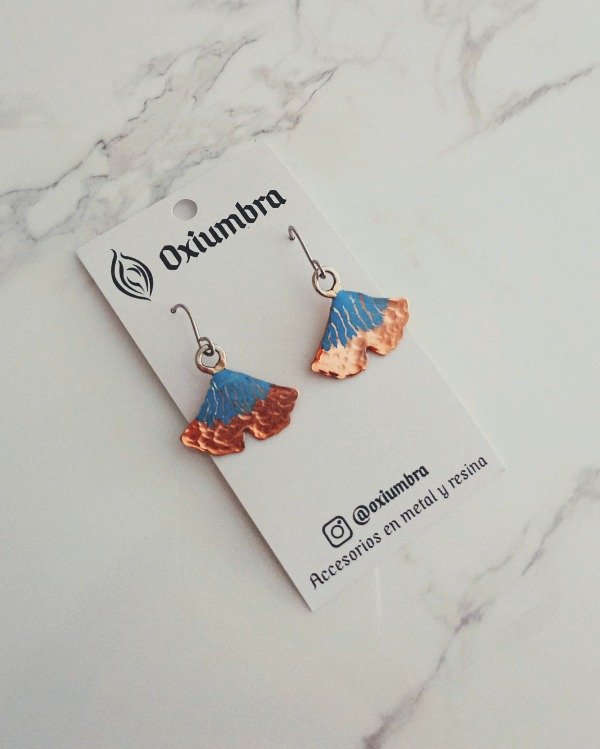 Producto - Aros Ginkgo (cobre y celeste)