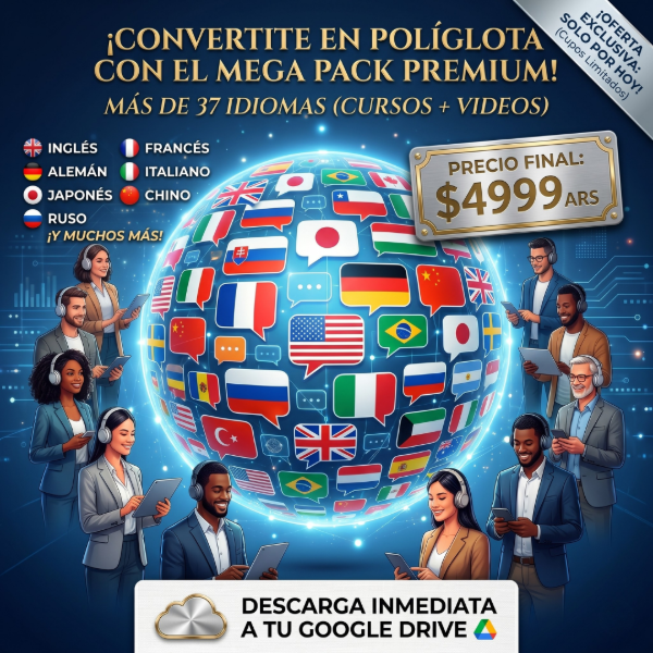 Producto - N2: PACK DE LIBROS Y CURSOS, +37 IDIOMAS (VIDEOS y PDFs)!