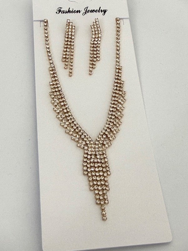 Producto - CF0046 Conjunto full strass dorado collar gargantilla + aros