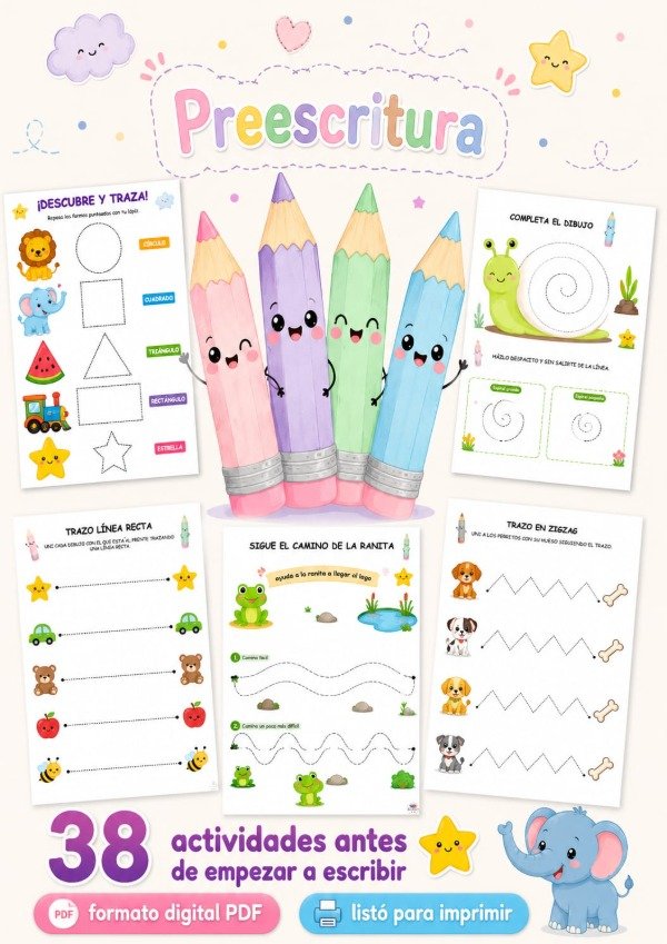 Producto - PDF Cuaderno Preescritura+Colorear Animales con Actividades