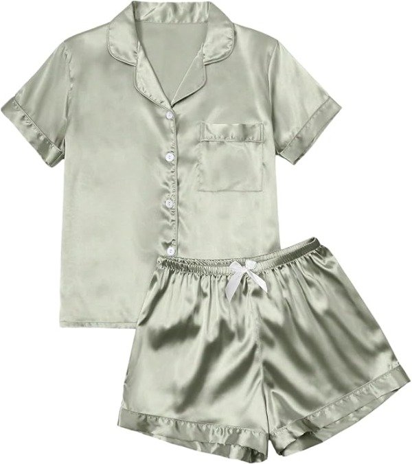 Producto - Conjunto de pijama de 2 piezas Sage Green Saten - 1