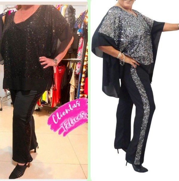 Producto - Pantalon Recto Negro Lentejuelas Doradas Cintura Elastizada XL-XXL 49.000 TRANSF