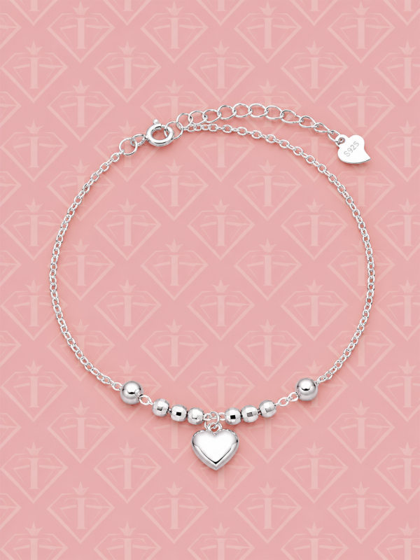 Producto - Pulsera corazón macizo y bolitas 17+3 cm