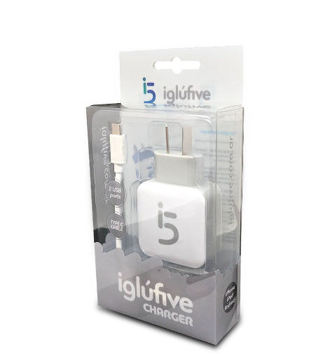 Producto - CARGADOR IGLUFIVE 2.1A CON CABLE TIPO C 2 PUERTOS