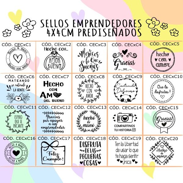 Producto - Sellos prediseñados 4x4cm precios por unidad