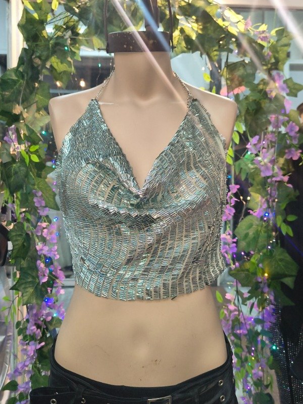 Producto - Top Halter de Tul Bordado con Canutillos - 1