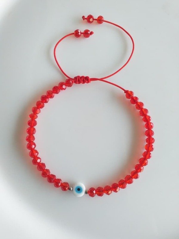 Producto - AQP0147 Pulsera Hilo Cristal Rojo con Ojito Ajustable