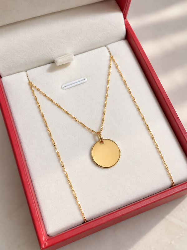 Producto - Cadena y dije circular de oro 18k