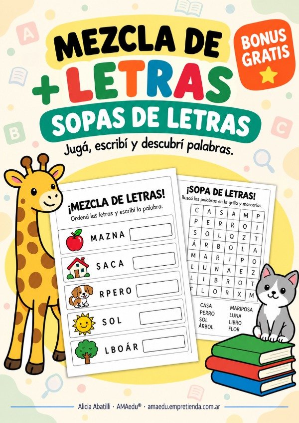 Producto - Alfabetización MEZCLA DE LETRAS y SOPA DE LETRAS (Material Gratuito)