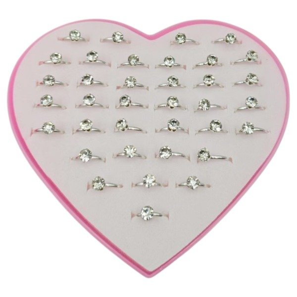Producto - ANILLOS PLATEADO C/PIEDRA STRASS GRANDE  X 36 ESTUCHE CORAZON 1848-3