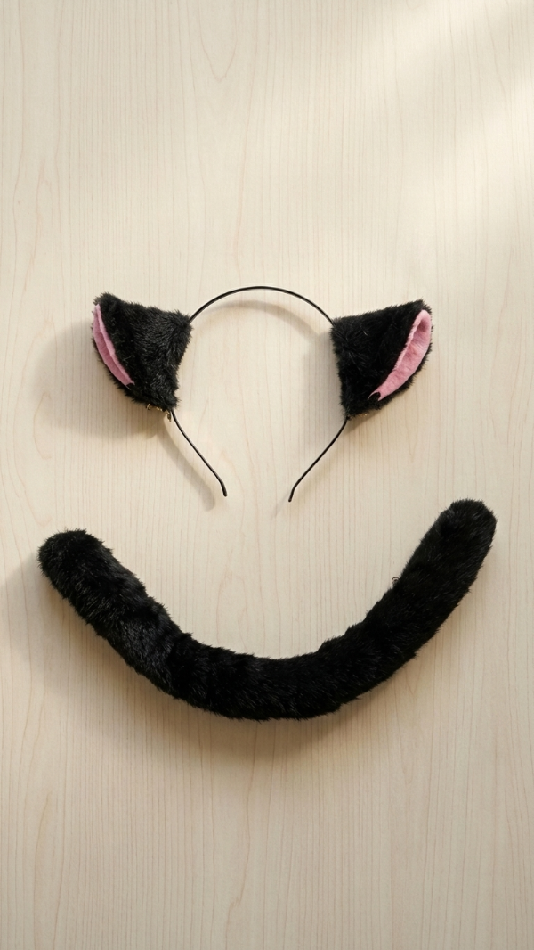 Producto - conjunto de gato Neko simple  adulto: vincha simple + cola de peluche de 50 cm - 9