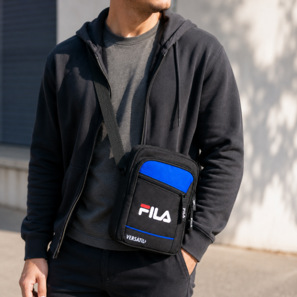 Producto - Morral Cruzado Fila Negro y Azul Día del Padre