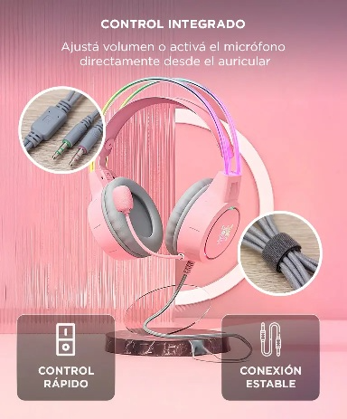 Producto - Auricular c/microfono -driver 50mm -acolchados -gamer -3.5mm + usb -diseño gato - 4