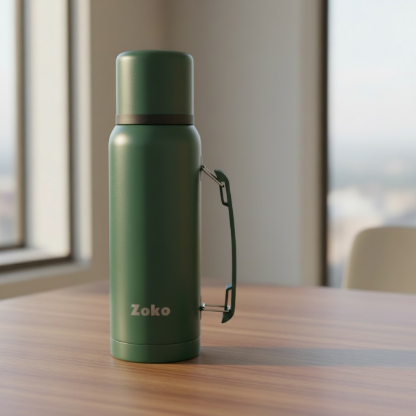 Producto - TERMO ACERO INOX DOBLE CAPA 1LT CON TAPA, VASO Y PICO CEBADOR 12HS CALIENTE ZOKO - 0