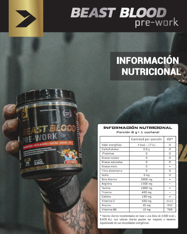 Producto - Beast Blood 35 Serv Body Advance Pre Entreno Potente Con Cafeína - 3
