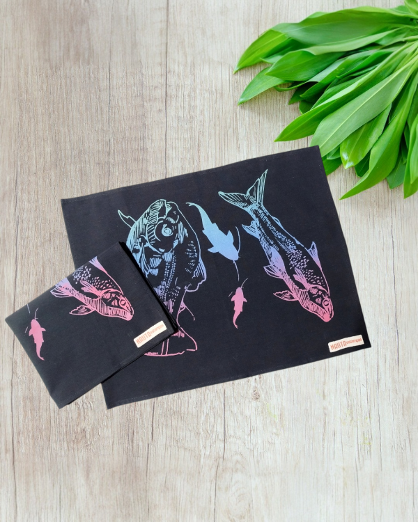 Producto - Par de individuales "Peces de río" Negro