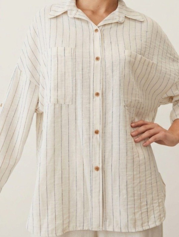 Producto - Camisa Con Bolsillo Lino Rayado Ancho (Art. 5407) - 0