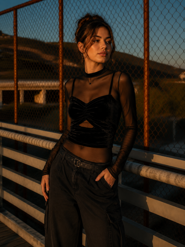 Producto - Top de Terciopelo Negro Fruncido