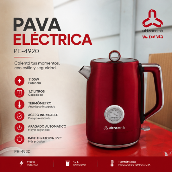 Producto - PAVA ELÉCTRICA ULTRACOMB PE-4920 - ROJA