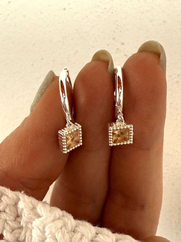 Producto - AB1613 Aros argollitas cubik ámbar acero blanco