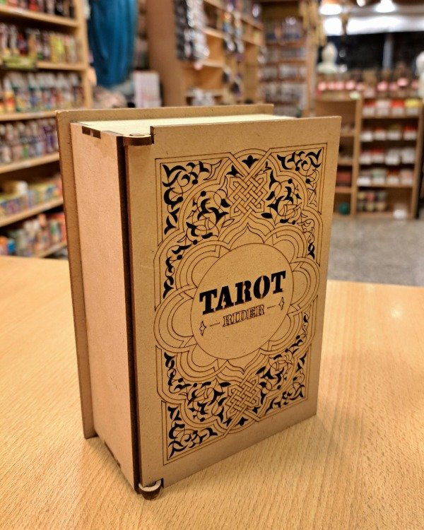 Producto - Caja cofre madera calada porta Tarot Rider 16 x 12 cm