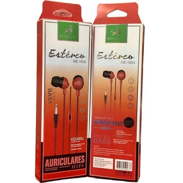 Producto - Auriculares RoyalCell Mallado Extra Bass Rojo RE-1003
