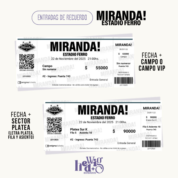 Producto - Entradas de recuerdo 14x6 SIMIL REALES - MIRANDA! Ferro