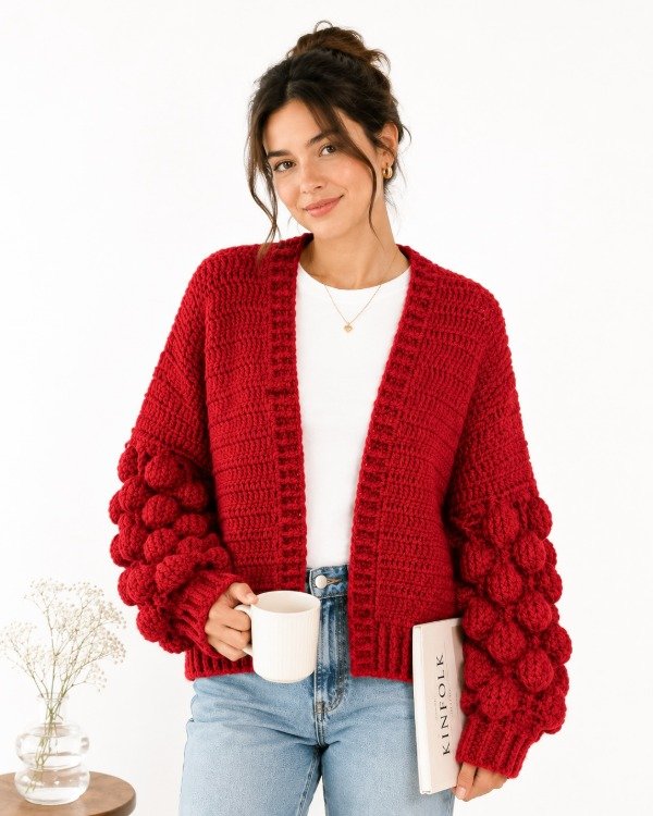 Cárdigan burbujas rojo rubí — imagen 2