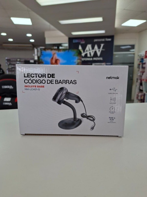 Producto - Lector Codigo de Barras Laser USB 1D - Incluye Pie Netmak NM-LC401-S