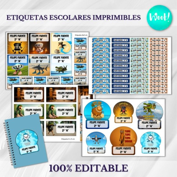 Producto - Kit Imprimible Etiquetas Escolares Brainrot Memes Italianos