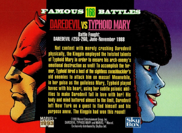 Producto - 1993 SkyBox Marvel Universe #168 - Daredevil / Typhoid Mary FB - 1