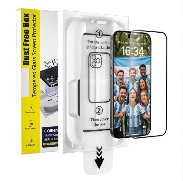 Producto - Vidrio Templado iPhone 16 e Con Caja Colocadora 9h 9d