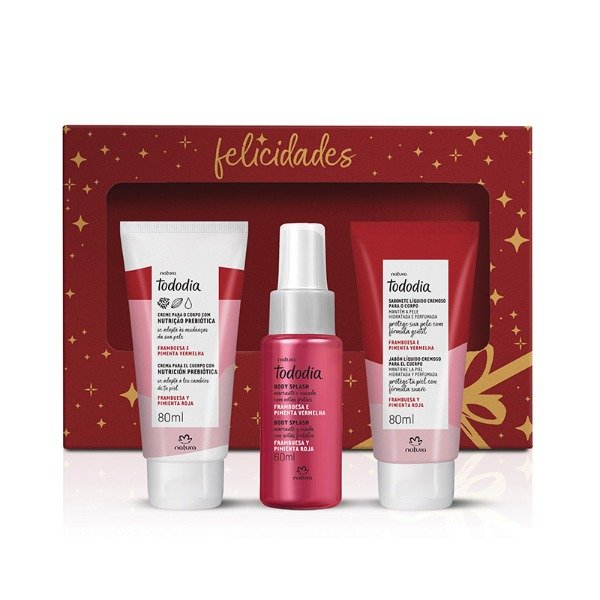 Producto - Frambuesa y Pimienta Roja travel: body splash + crema corporal + jabon líquido