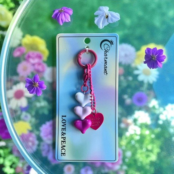 Producto - Llavero 3 Corazones - Fucsia Rosa Blanco