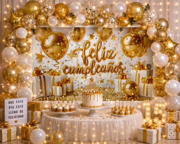 Producto - banner feliz cumpleaños dorado - 1