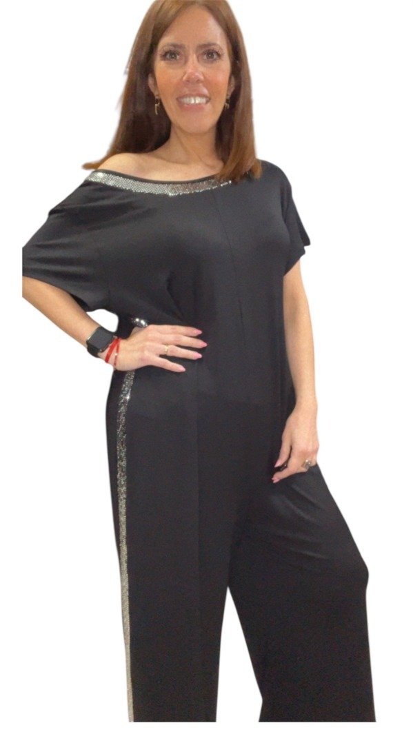 Producto - Mono Negro Amplio Simil Lentejuelas Plateadas cede hasta XXL 55.000 TRANSFERENC