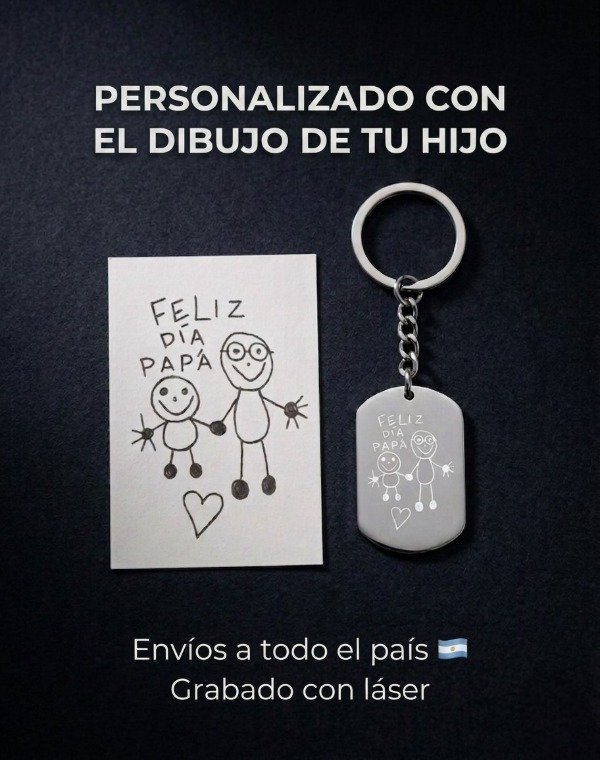Producto - LLAVERO ACERO GRABADO CON EL DIBUJO DE TUS HIJOS PERSONALIZADO
