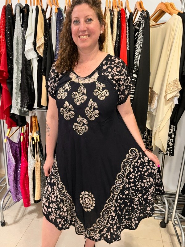 Producto - Vestido India Evase Frescos 120 cadera hasta 110 busto Negro PROMO