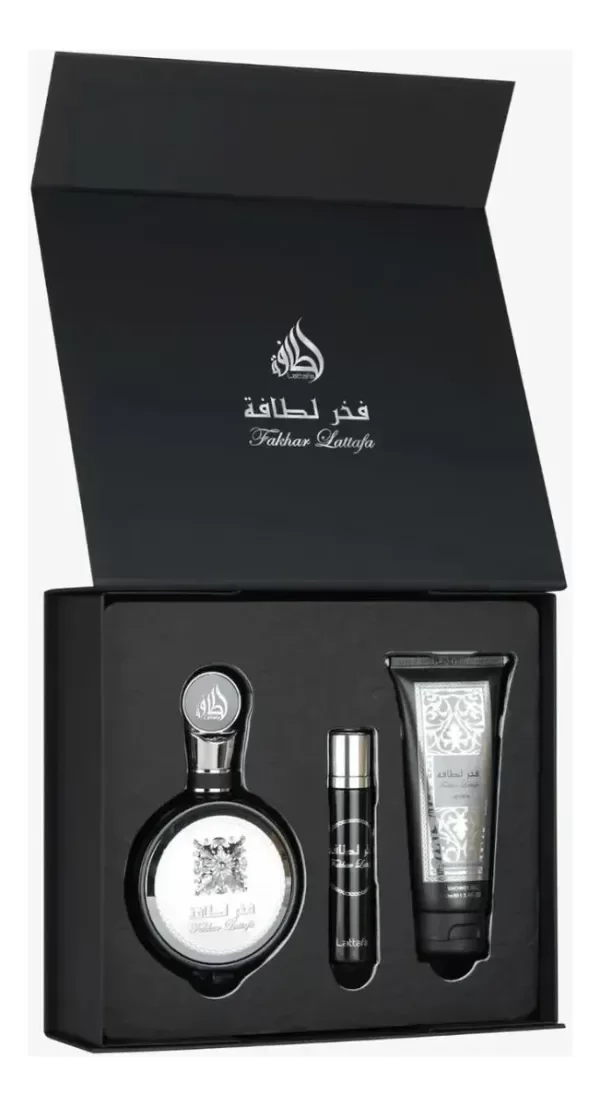 Producto - KIT LATTAFA Fakhar Black 100ml + 12 Ml + Gel De Ducha - 2