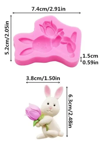 Producto - Molde Silicona Conejo Pascua Con Rosa Fondant Porcelana Fria - 1