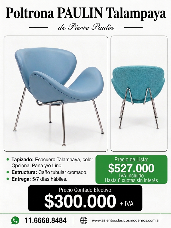 Producto - Sillón Poltrona PAULÍN, Estructura Tubular Cromada, Tapizado Talampaya!!