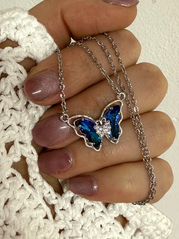 Producto - C385 Collar mariposa azul acero quirúrgico 45 + 5 cm