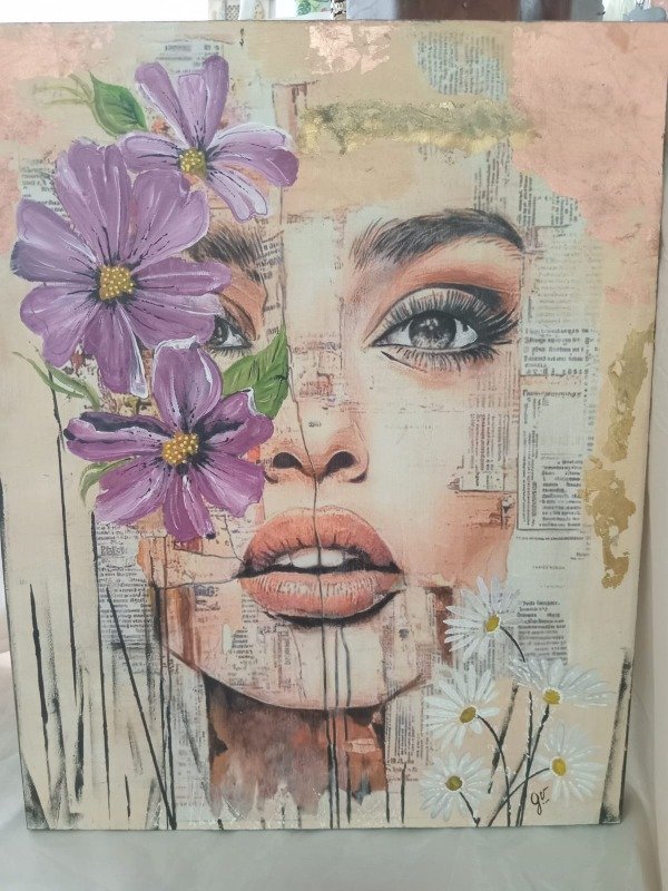 Producto - CUADRO ROSTRO MUJER - Flor lila