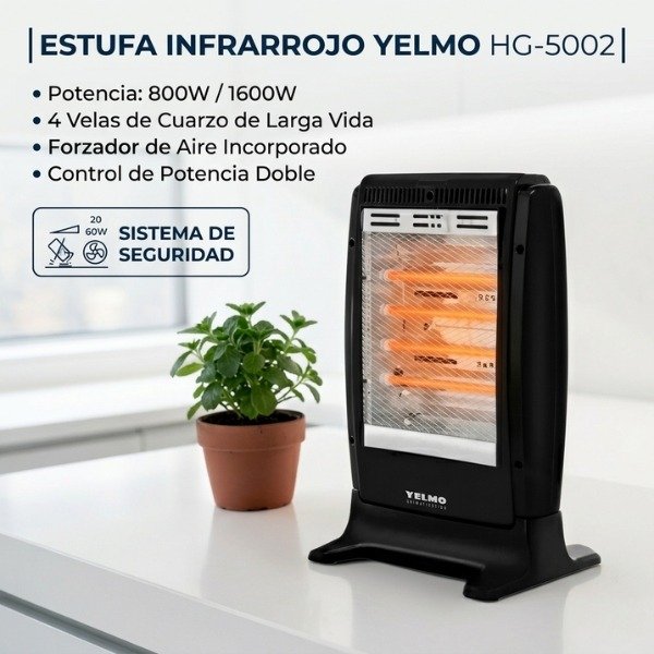 Producto - ESTUFA INFRARROJO YELMO 4 VELAS 800W/1600W CON FORZADOR HG-5002
