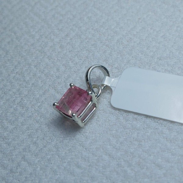 Producto - Dije Plata 925 - Turmalina Rosa Natural Cuadrada - Pieza Única Artesanal - 1