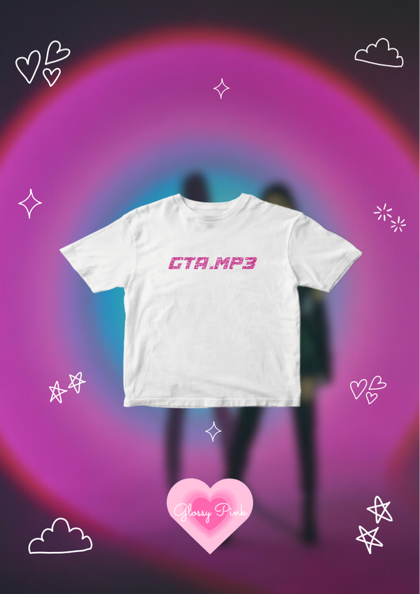 Baby tee GTA glitter rosa algodón