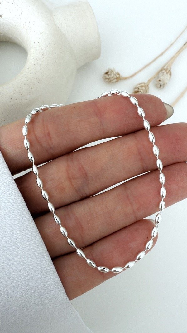 Producto - Pulsera semillas lisas mini ACERO BLANCO