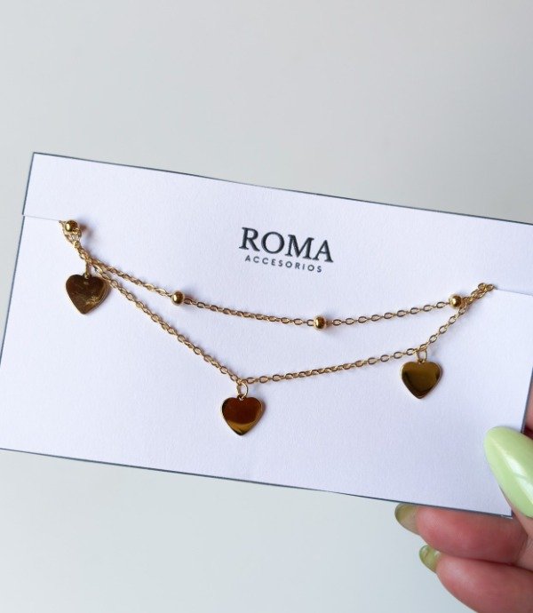 Producto - TOBILLERA DOBLE CADENA Y CORAZONES