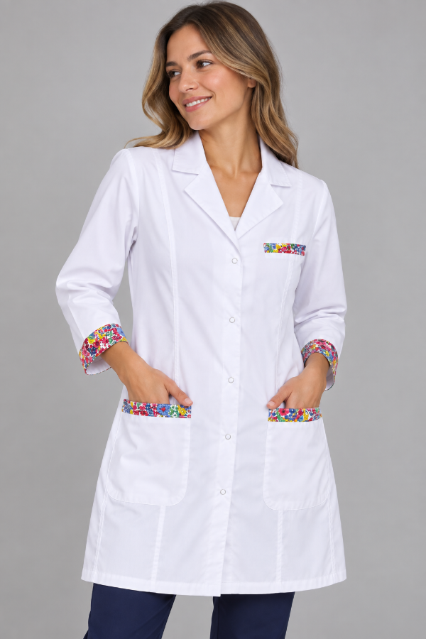 Producto - Guardapolvo Inprof Lucía (Blanco detalle Flores) - 1