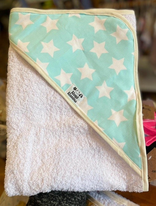 Producto - Toallon reni ranita con capucha estrellas celeste